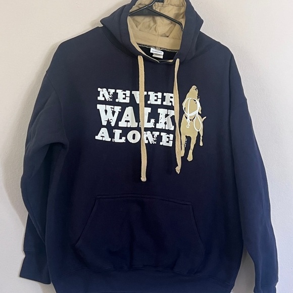Never walk alone Dog is good Blue and Cream Pullover Sweater with Bold Text 310 - Picture 4 of 9
